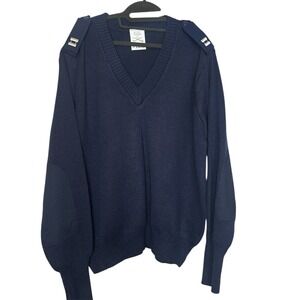 Military Equipment Men's Size 46R V-Neck Sweater Knit Elbow Pads Navy  Pullover